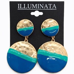 NWT Illuminata Gold & Blue Round Drop Post Dangle Earrings
